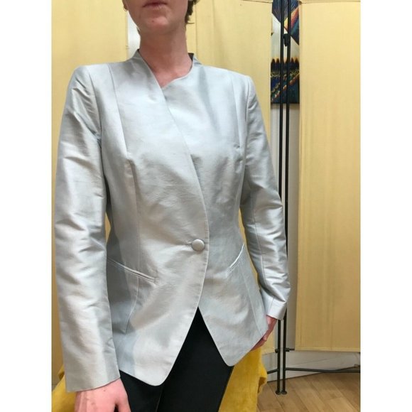 Lafayette 148 Y 12 100% Silk Silver Blazer - Picture 10 of 11